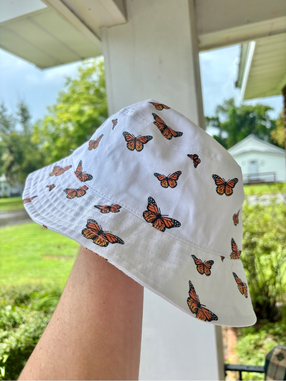 bokeh supply monarch butterfly bucket hat white cotton y2k festival cottagecore